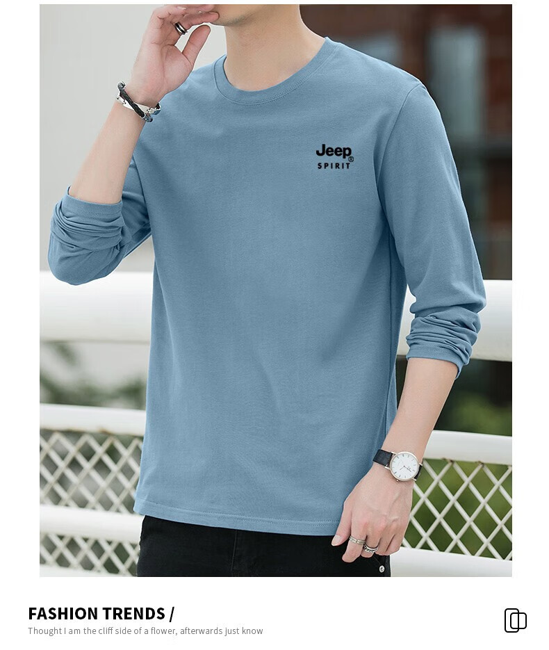 JEEP SPIRIT Men's Long-Sleeve T-Shirt, Spring And Autumn Undershirt, Pure Cotton Casual Sports Versatile Menswear, Black, 2XL 12