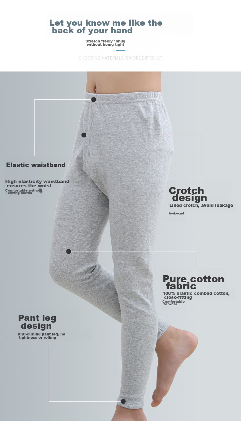 Hengyuanxiang Children's Autumn Long Johns, Boys' Thermal Underwear, Pure Cotton Thin Style Single Piece Autumn Pants, for Older Children, All-Cotton Thermal Base Layer Pants, Cotton-Lined Pants 9
