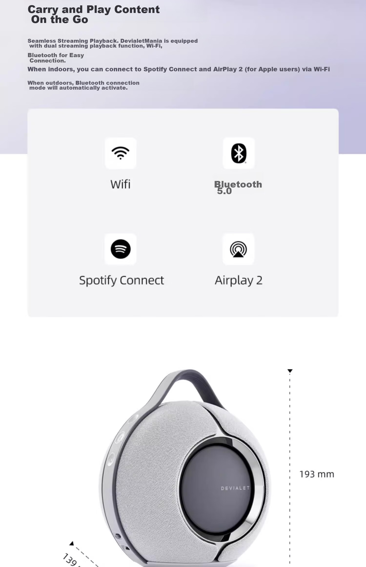 Devialet Mania Outdoor Portable Speaker Mist White High-Fidelity Deep Bass Wireless Bluetooth HiFi Speaker Birthday Gift 3