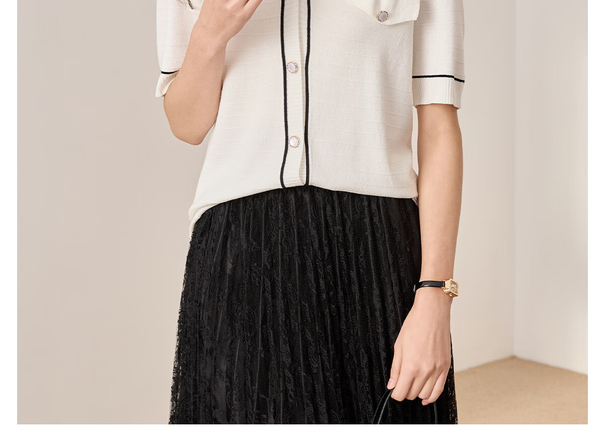 Chushen Summer Short-Sleeve T-Shirt for Women, Fashionable Elegant Chanel-Style V-Neck Thin Knitted Cardigan Top S13KT1431 10