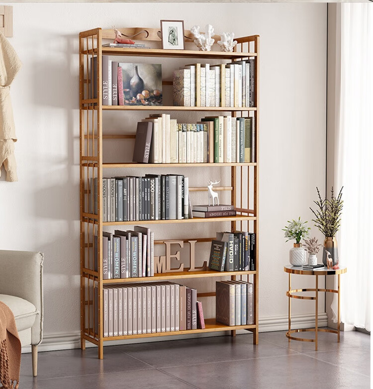 Anerya Bamboo Simple Bookshelf, Floor-Standing Storage Rack, Living Room And Office Bookcase, Cabinet Shelf, Storage Rack 14