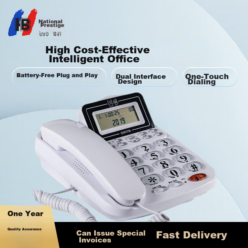Guowei Landline Telephone, Fixed-Line Phone for Business Office And Home Use, Battery-Free Dual Interface with Caller ID, Internal Intercom, Ringtone Volume Adjustment GW17B (White)