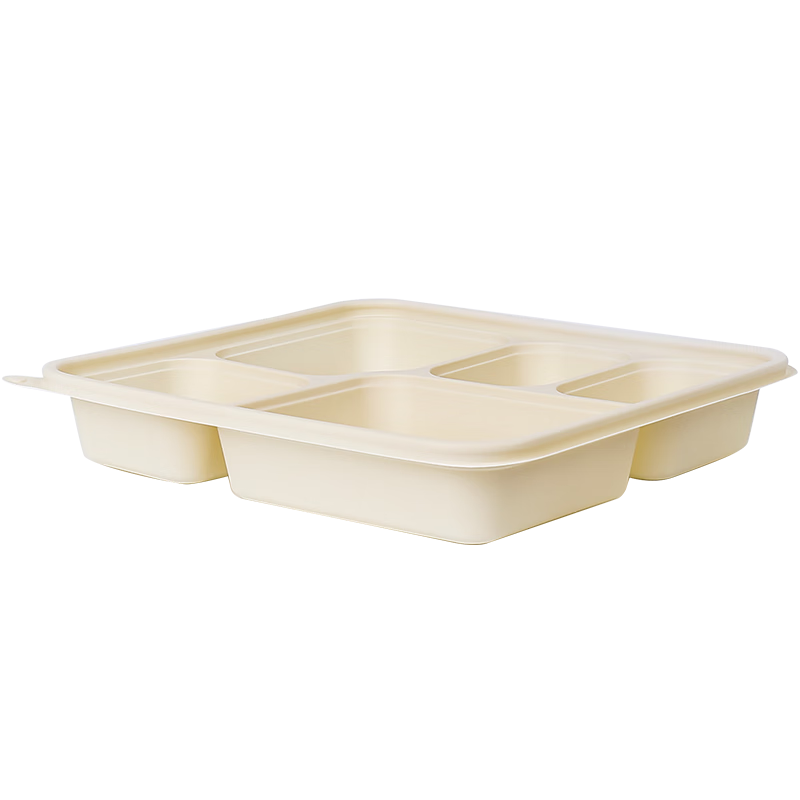 Jiamo Biodegradable Five-Compartment Lunch Box, 1500ml*50 Sets, Corn Starch with Lid, Takeout Container, Bento Box, Food Storage Container