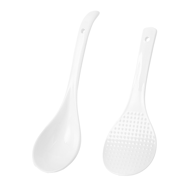 JD Original Soup Ladle Rice Spoon Serving Spoon Jingdezhen Ceramic Pure White Soup And Rice Spoon Set, Soup Ladle + Rice Spoo