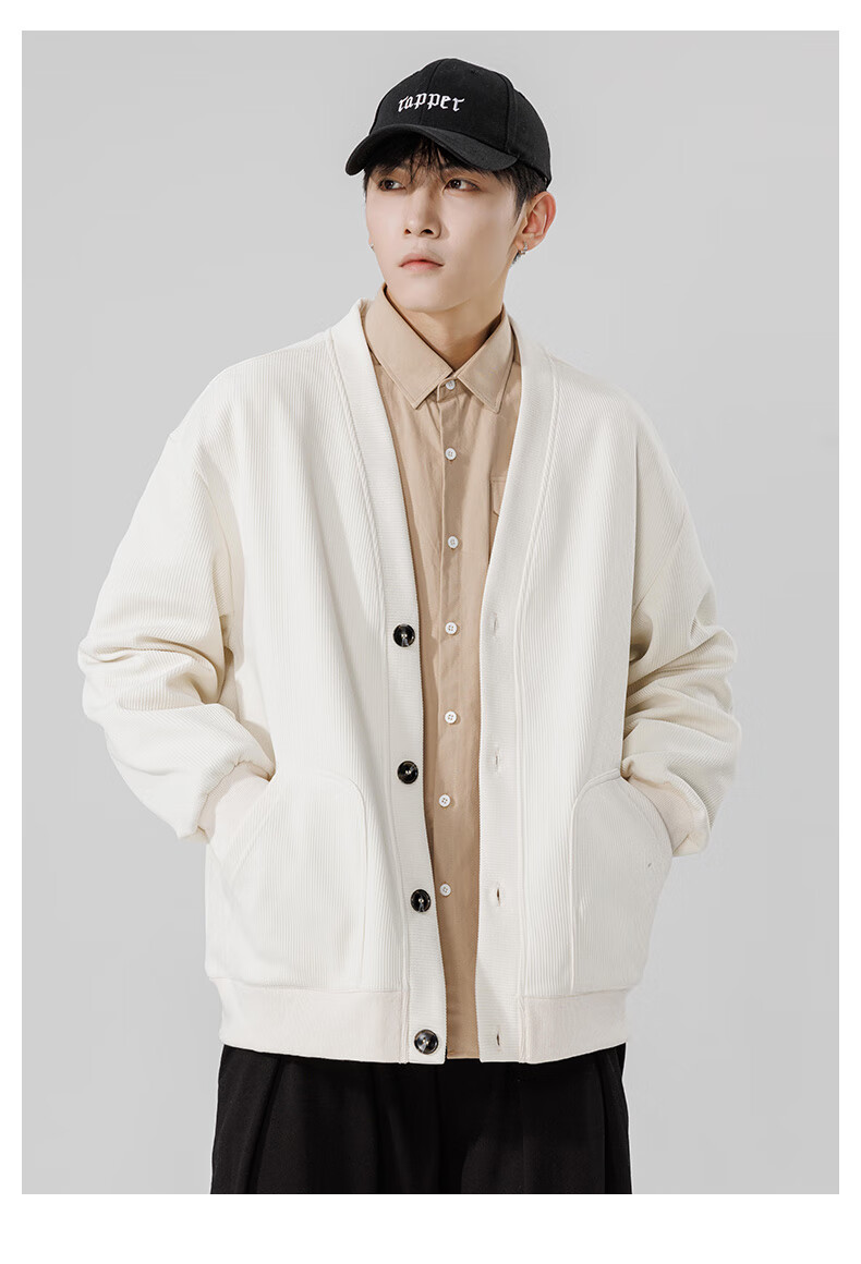 MMOPTOP Japanese-Style Solid Color Knit Sweater, Long-Sleeved Men's Spring And Autumn Vintage Loose V-Neck Cardigan MT2350 Black M 13