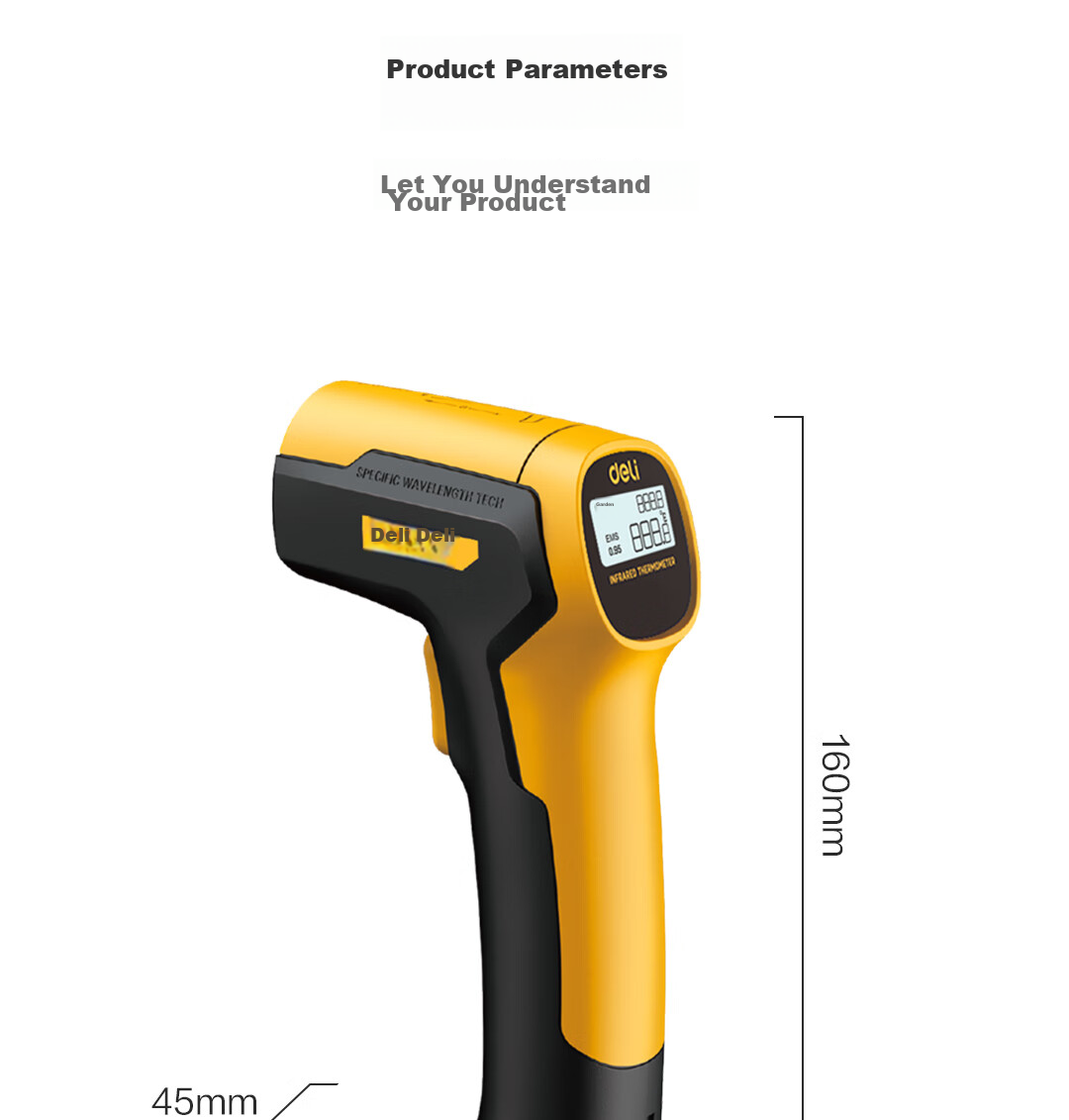 Deli Infrared Thermometer, Industrial High-Precision Temperature Gun, Kitchen Baking Water And Oil Temperature Gu 19