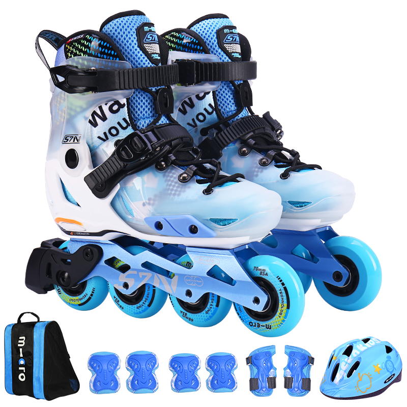 Micro Migu Roller Skates for Children, Boys And Girls, M-Cro Straight Row Inline Skates, Suitable for Primary And Secondary School Students, LE Blue Single Shoes Size M