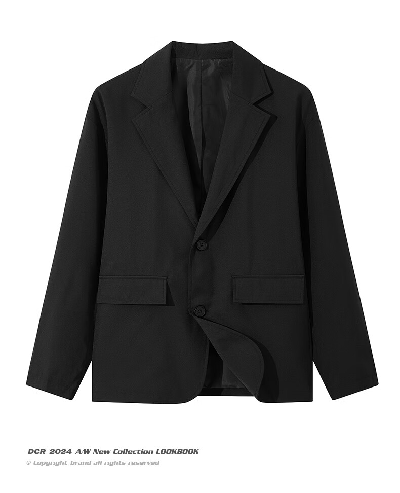 NASA GOOD Men's Suit Jacket, Autumn Korean Style Trendy Business Casual Blazer, Groom's Single Coat, Formal Wear, Black S 9