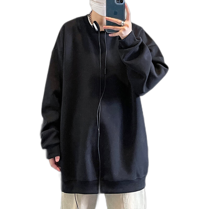Foss Phil Men's Sweatshirt, Spring And Autumn Long-Sleeve T-Shirt, Round Neck American-Style Top, Base Layer for Men, 26WY03 Black XL