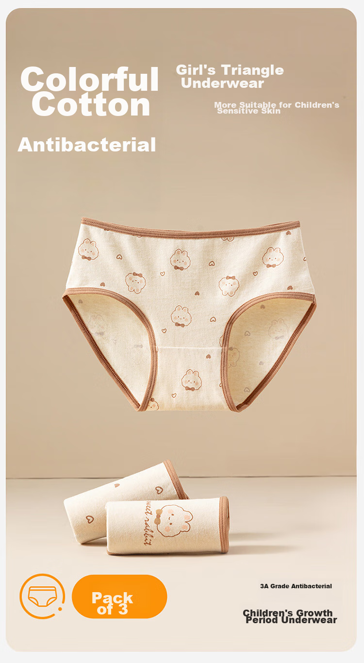 Dingguagua Girls' Triangle Briefs, Full Color Cotton Antibacterial Class A Breathable Children's Underwear, Cute Rabbit Design, Size 110 1