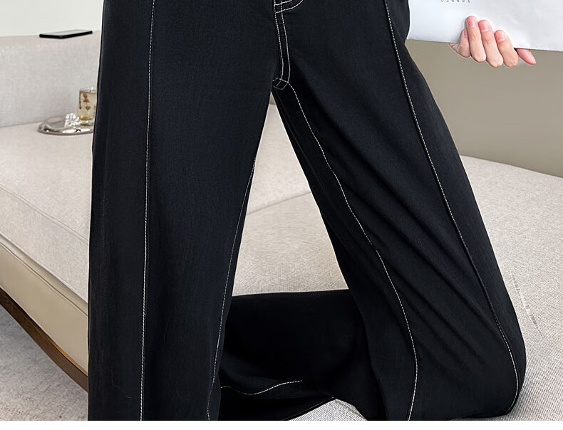 Langsha Fashion Mid-Rise Wide-Leg Summer Tencel Denim Pants for Women High Waist Slimming Loose Ice Silk Straight-Leg Trousers 23
