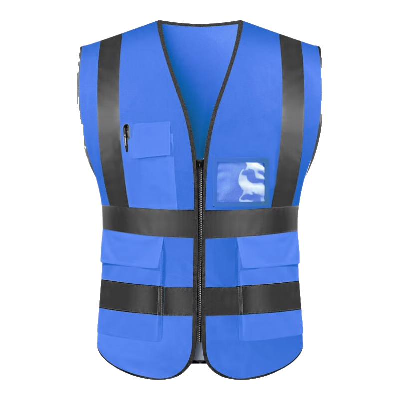 Baige Reflective Vest Durable Thickened Traffic Construction Sanitation Workwear Fluorescent Multi-Pocket Zipper Navy Blue CW473940