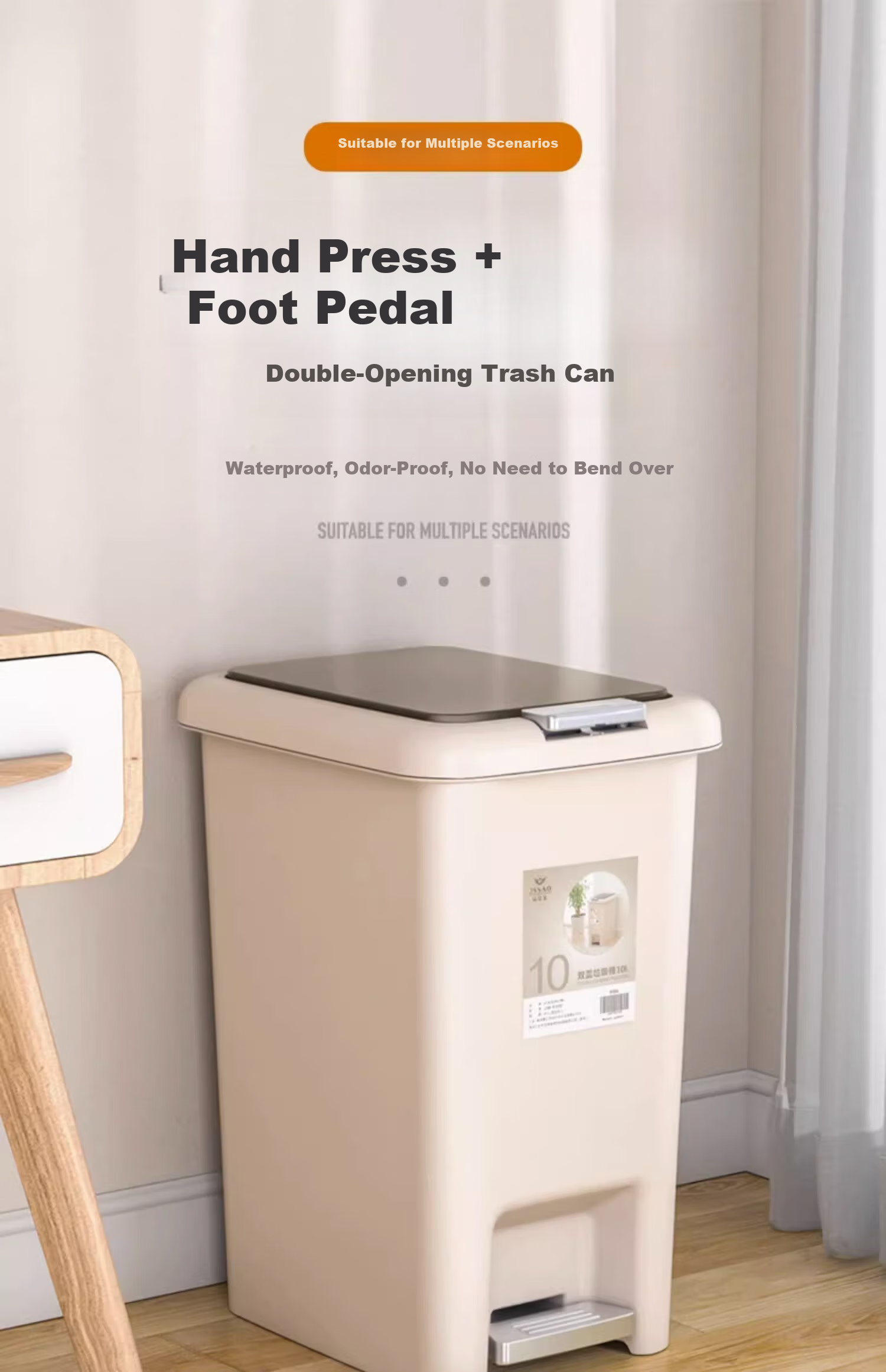Jieshibao 20L Large Press-Covered Slim Trash Can for Bathroom, Kitchen, Bedroom, Living Room, Popular Household Bin 3