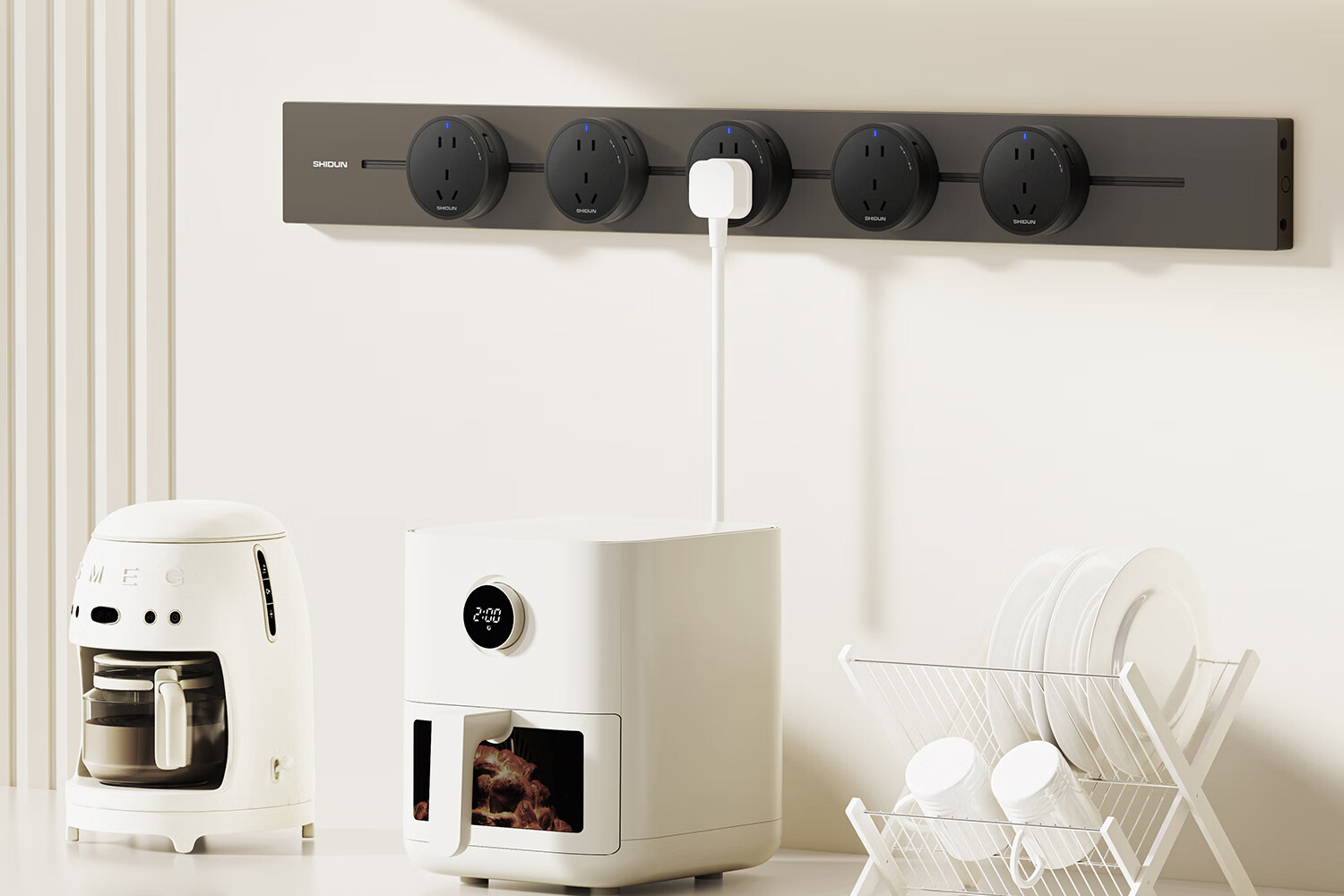 Shidun Track Socket, Surface-Mounted Movable Sliding Rail Socket, Dining Cabinet Kitchen No-Drilling Track Switch Socket, 50cm + 3 Five-Hole Sockets, Black Coffee Color 3