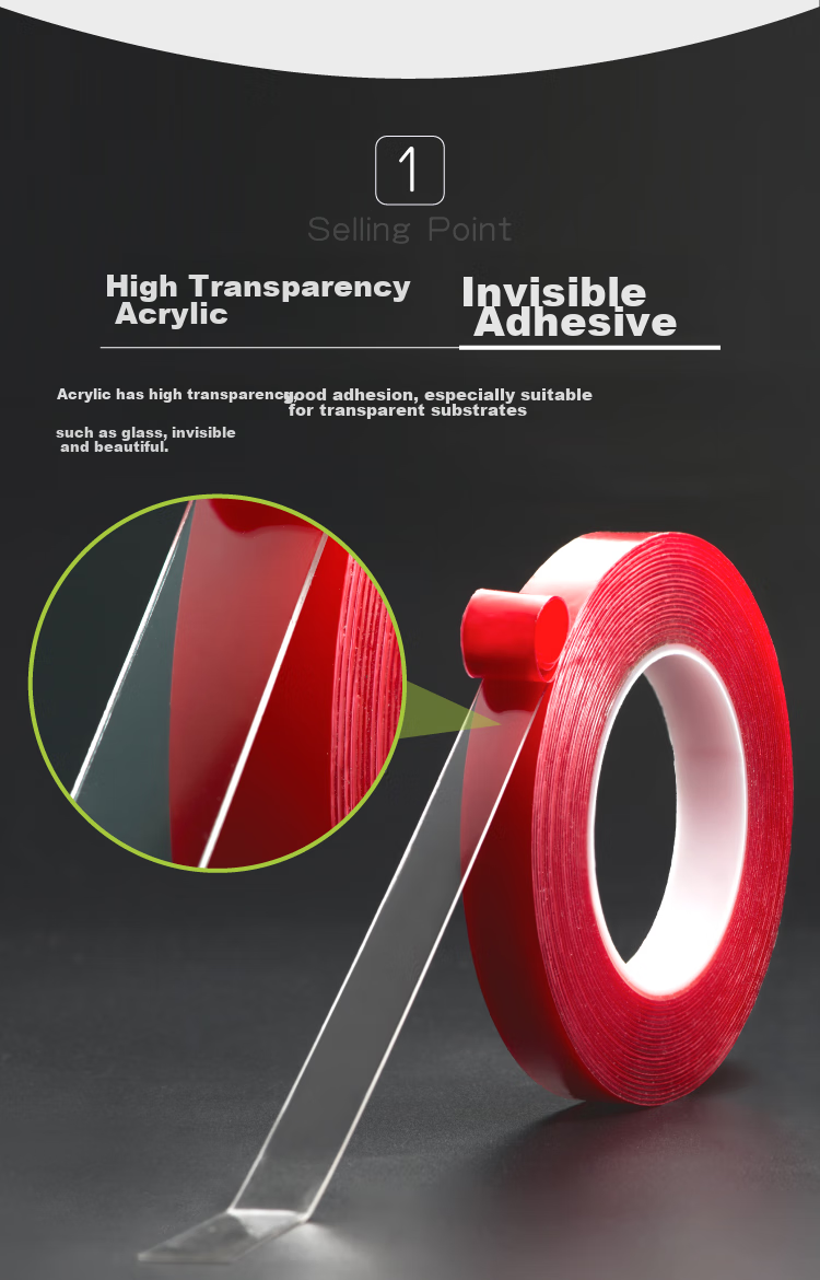 Polar Bear Acrylic Double-Sided Tape, Traceless Nano Transparent Adhesive, 18mm*10y, Strong Traceless Self-Adhesive, Glass Foam Tape FP-1810 3