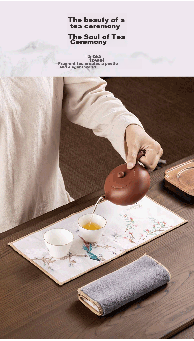MENGTING Tea Towel, Absorbent High-Quality Tea Table Cloth, Non-Shedding Towel for Tea Set Accessories, Pack of 3 10