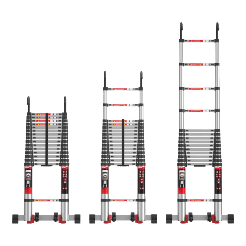 DELIXI Telescopic Aluminum Alloy Thickened Engineering Ladder, Portable Multi-Functional Single-Sided Straight Ladder with Hooks, 3.9 Meters