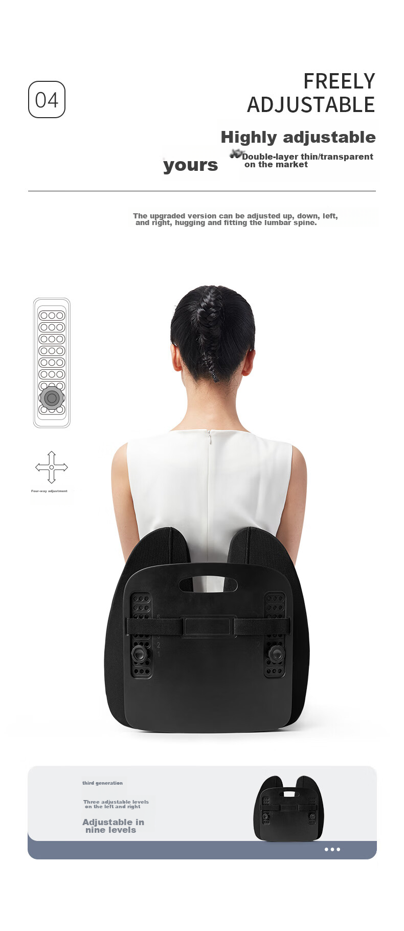 JAGO Ergonomic Lumbar Support Cushion for Office Chair, Back Support Pad for Long Sitting, Adjustable Four-Way Lumbar Pillow for Work 6