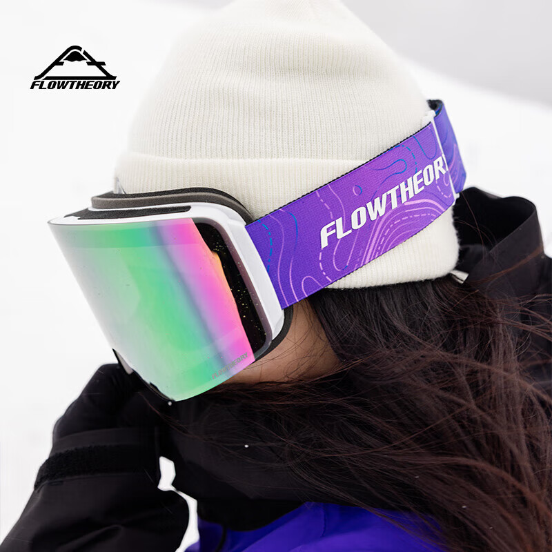 Flow Theory Ski Goggles Double-Layer Anti-Fog Windproof Magnetic Coating Unisex Ski Glasses Protective Eyewear Iridescent Purple