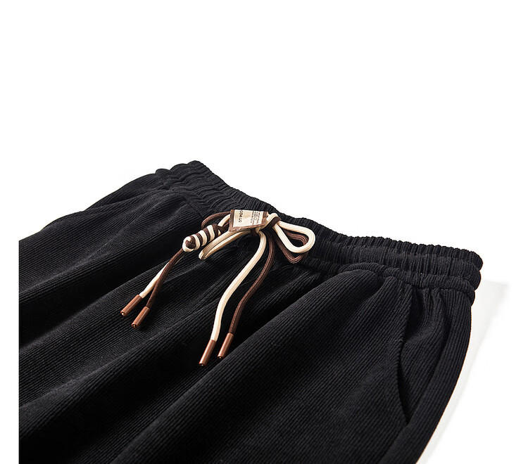 Dme [Cotton Velvet Wide-Leg Casual Pants], Autumn Mid-Rise Elastic Waist Trousers, Loose Women's Pants, Black, M 11