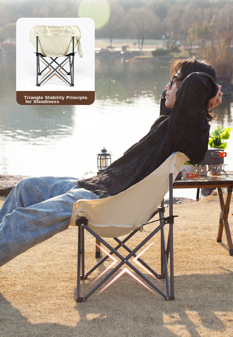 OFEIS Short Back Moon Chair, Outdoor Folding Camping Chair, Picnic Table And Chair, Leisure Beach Camping Fishing Chair, Director's Chair 13