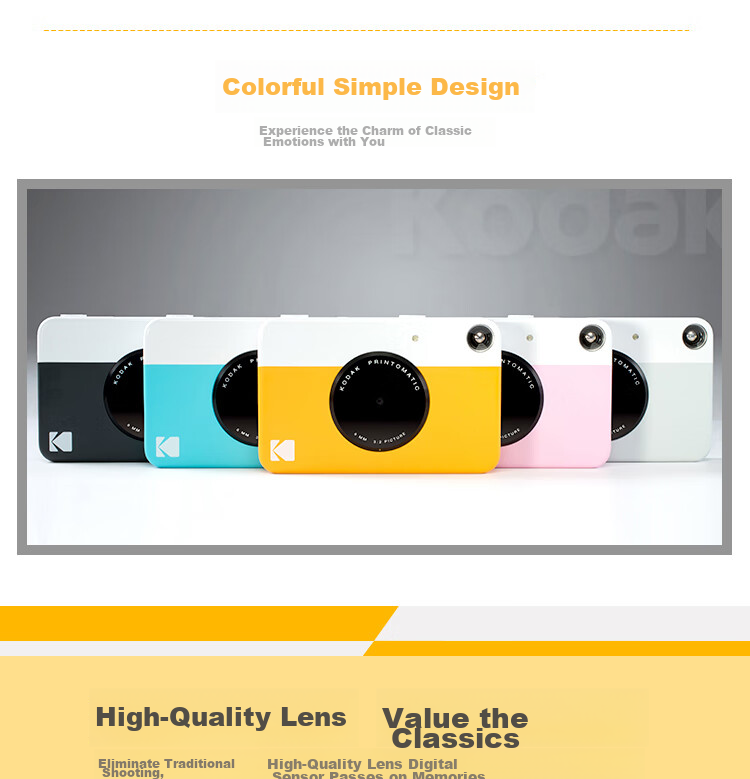 KODAK PRINTOMATIC Camera, Black And White, Instant Printing (Print As You Take, No Ink Printing, Simple Contrasting Colors), Gift Box Set 5