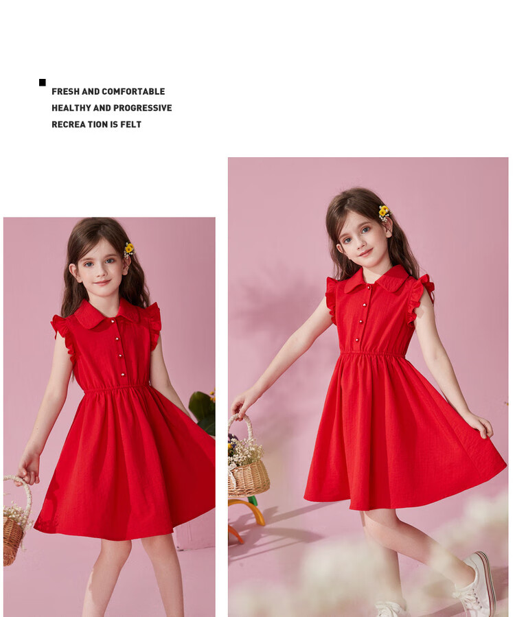 ASK JUNIOR Girls' Summer Dress, Sleeveless Children's Ruffle Trim Thin Shirt Collar Vacation Princess Dress 15