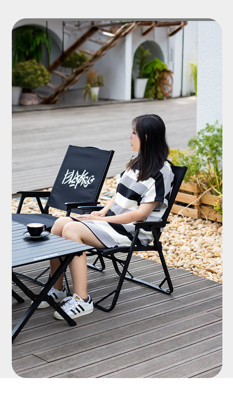 Black Dog Kmit Folding Chair, Single Seat Outdoor Chair with Backrest, Portable Lounge Chair for Leisure Fishing And Beach, Director Chair, Night Black 10