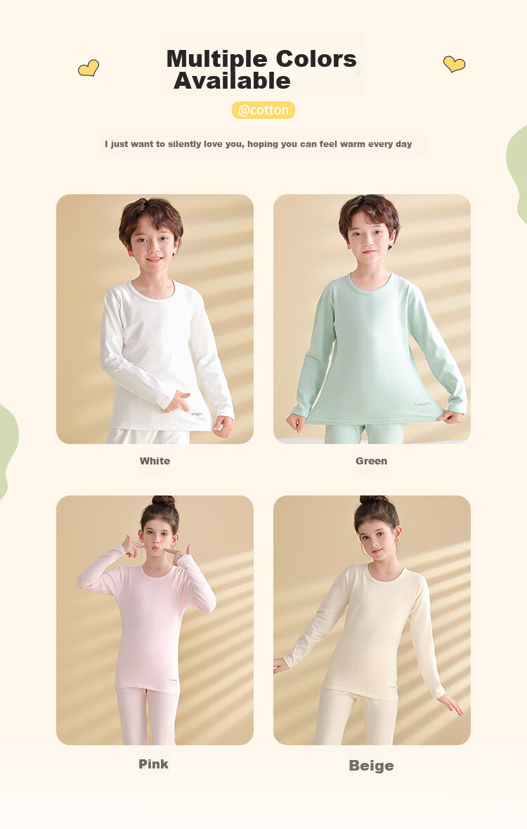 Langsha Children's Pajamas for Boys And Girls, All-Season Lycra Elastic Sleepwear for Older Kids, Baby Solid Color Youth Home Wear Underwear Set 2