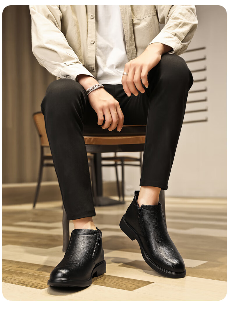 Huili (Warrior) Leather Boots for Men, Business Casual Retro Fashion Boots, Style 1949, Black, Size 44 9