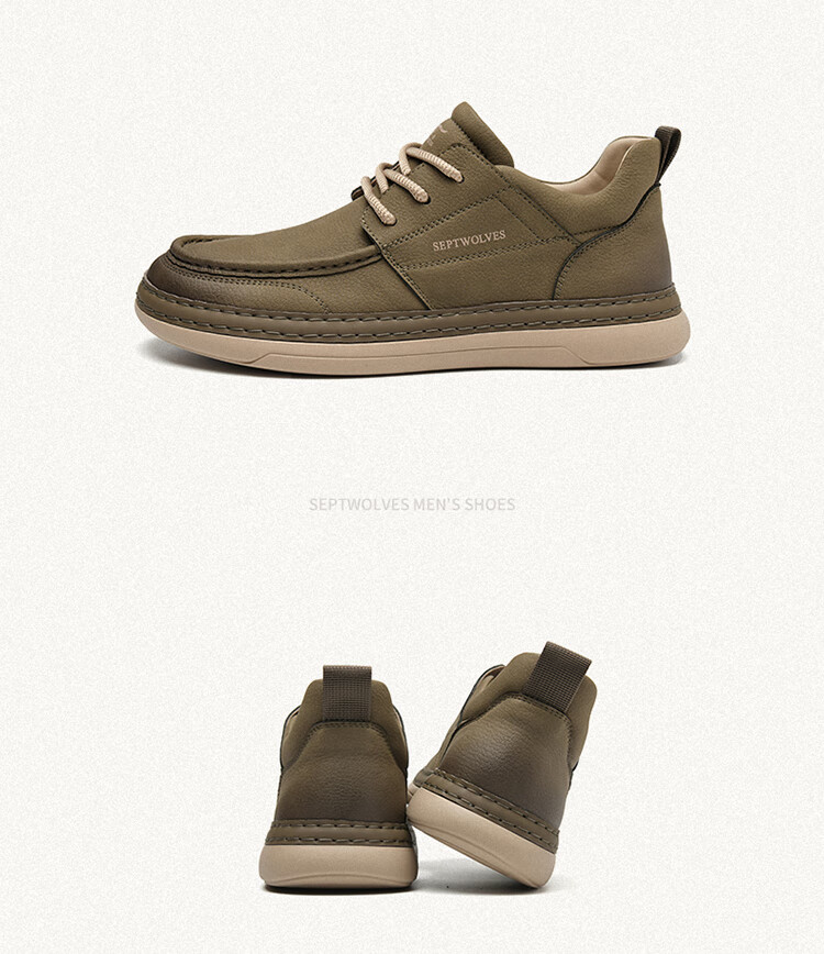 SEPTWOLVES Official Men's Shoes, Casual Work Sneakers, Soft-Soled New Outdoor Fashion Shoes W8343130838, Khaki, Size 41 7