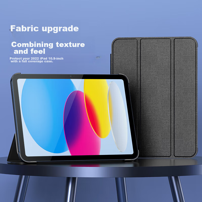 ESCASE IPad 10th Generation Protective Case, Apple 10th Tablet 10.9-Inch Smart Sleep Case with Stand, Smart Sleep/Wake Function, Shockproof, Anti-Fingerprint, ES-18 Blend Fabric Art Jazz Black