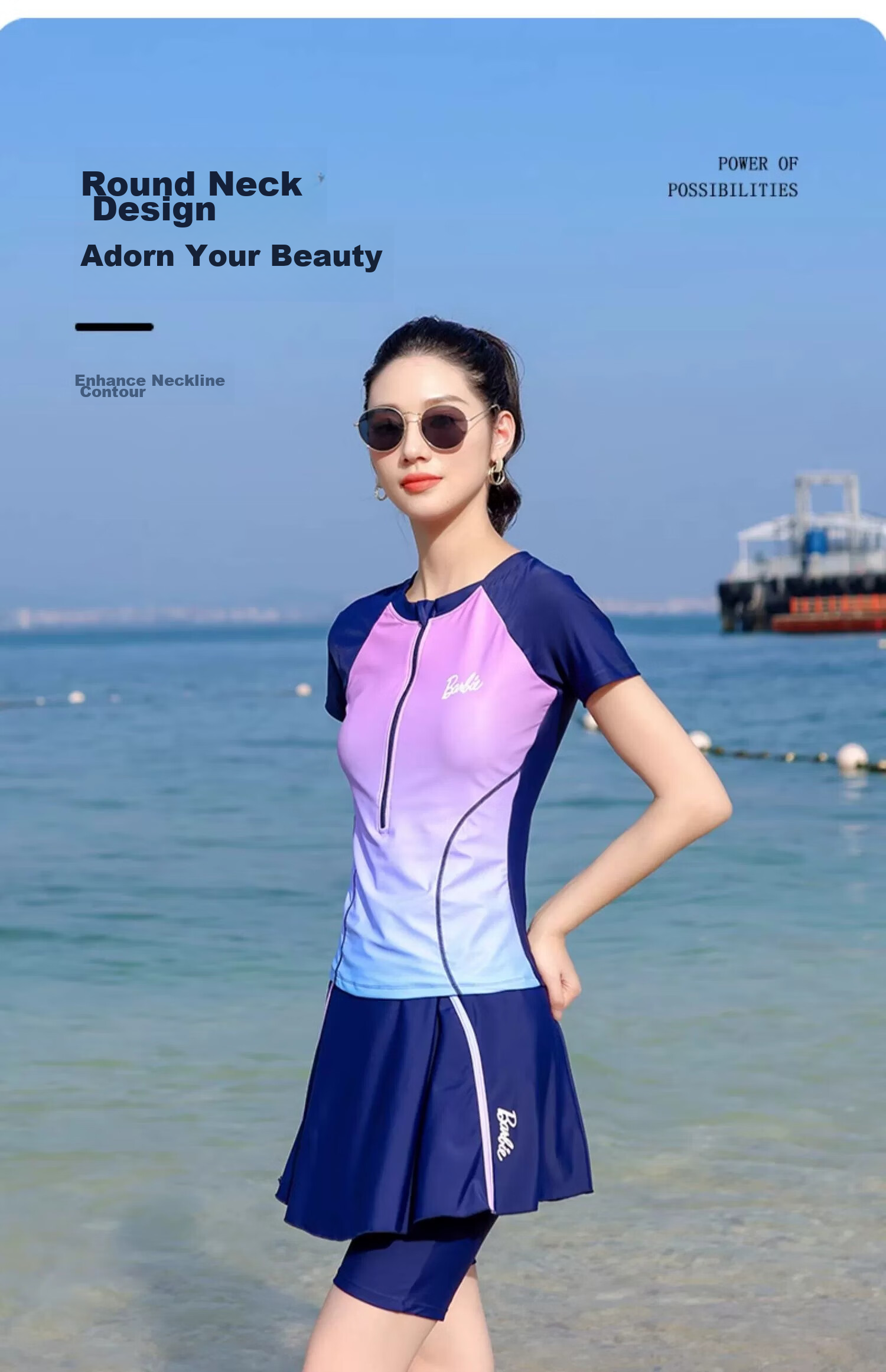 Barbie Two-Piece Swimsuit for Women, Fashionable Conservative Slimming Tummy-Covering Professional Sports Swimwear for Hot Springs And Vacation, Two-Piece Set 8