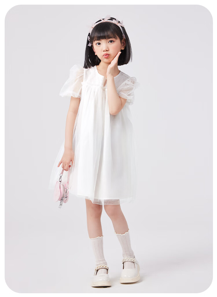 QQ DUCK Girls' Dress, Children's Summer Puff Sleeve Princess Tulle Skirt, Sweet Performance Gown for Teenagers, Purple 22