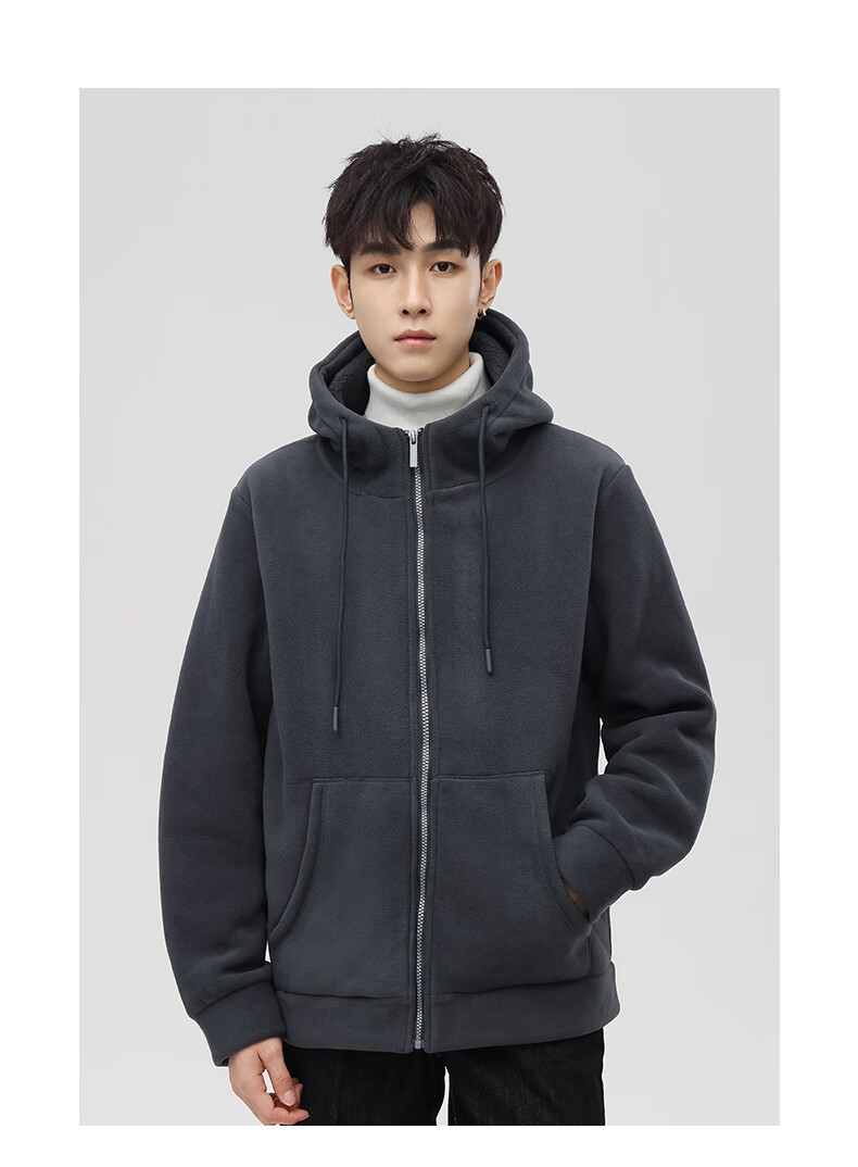 MiiOW Fleece Jacket for Men, Autumn And Winter New Trendy Versatile Outdoor Fleece-Lined Warm Casual Jacket Menswear 10