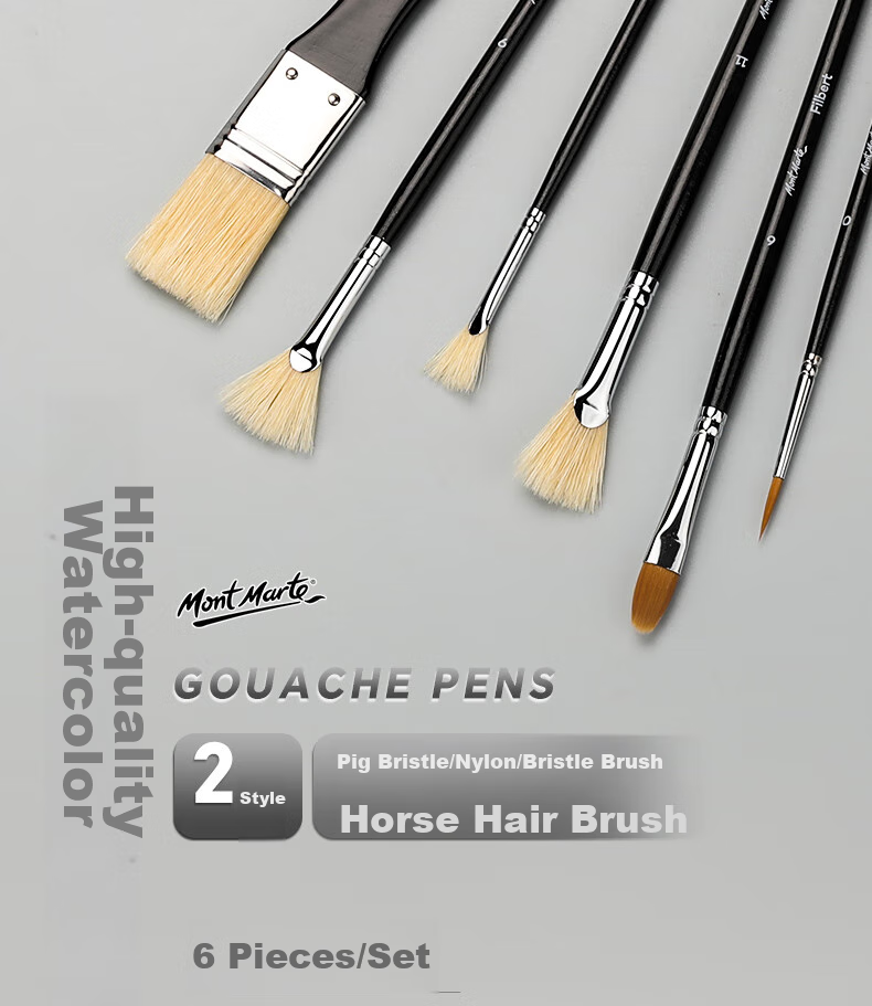 Mont Marte 6-Piece Oil Painting Brush Set, Acrylic Paint Brushes, Watercolor Brushes, Art Pig Bristle Nylon Painting Brushes, Children's Line Drawing Brushes, Flat Brush And Brush Set BMHS1002 2