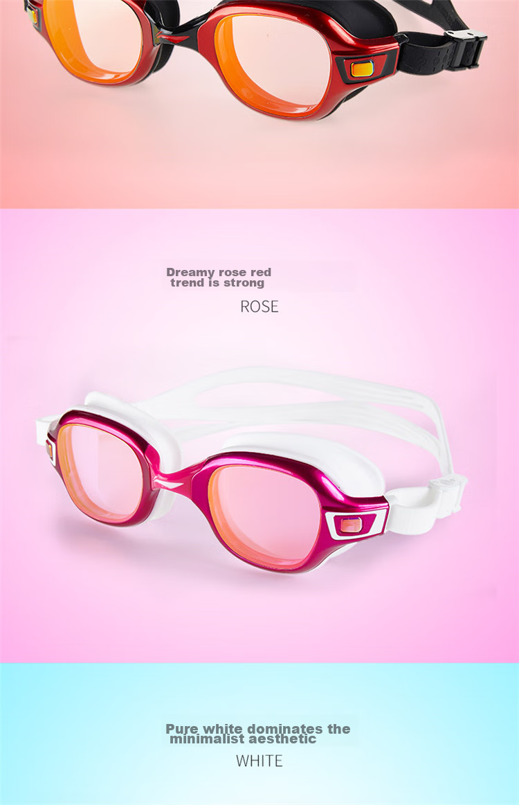 LI-NING LSJN588-3 Women's High-Definition Waterproof Anti-Fog Large Frame Swimming Goggles Rose Red 8