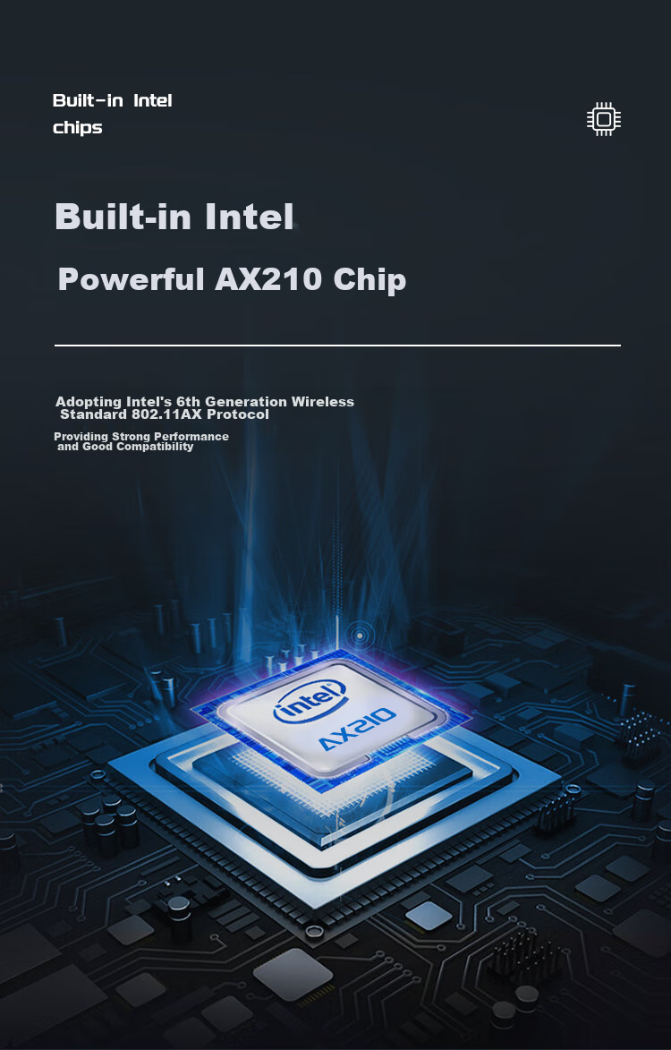 EB-LINK Intel AX210 Chip PCI-E Wireless Network Card, Bluetooth 5.3, Desktop Computer Built-In WiFi 6 Tri-Band, 5374M Gigabit Network Card, PCIE Gaming Desktop Network Card 8