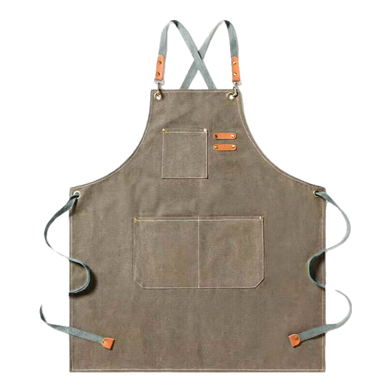 Pinzhide Fashion Canvas Apron Denim Oil-Resistant Dustproof Waterproof Kitchen Restaurant Waist Apron Thickened Wear-Resistant Workwear Gray