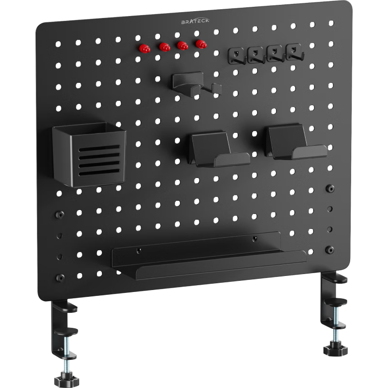 Brateck Beihu Laptop Accessory Pegboard, Desktop Storage Rack without Drilling, Clip-On Wall-Mountable Organizer for Computer Room And Office Desk, Creative Accessories APK20 Crystal Black