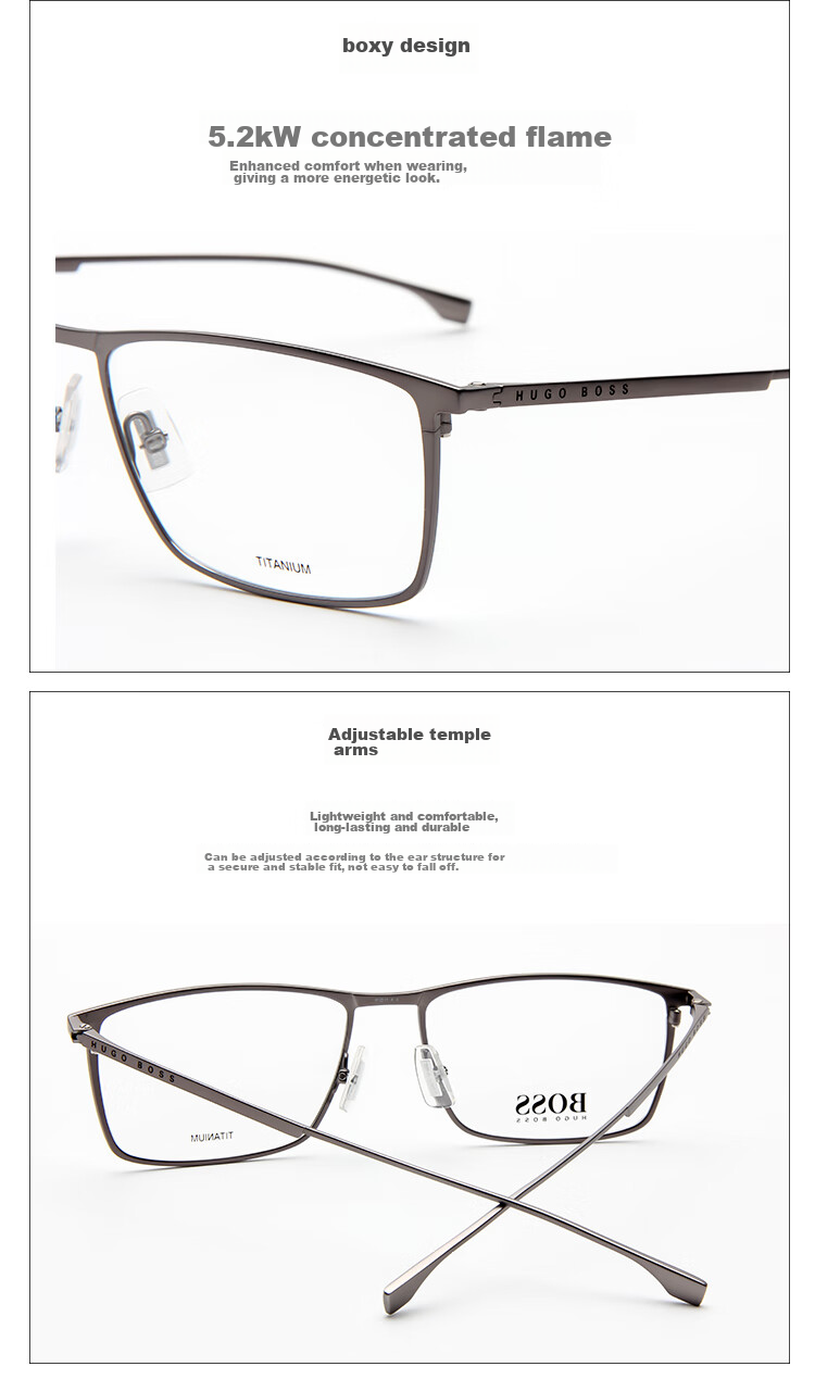 BOSS Celebrity Style, Prescription Eyeglass Frames for Men And Women, Optical Business Frames, Lightweight Titanium Frame 0976 003 57MM 7