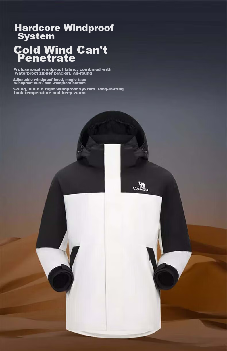 CAMEL Hard Shell Fleece Jacket Three-In Thickened Mountaineering Suit 31150, Deep Night Purple Phantom Black, for Men And Women, XXL 9