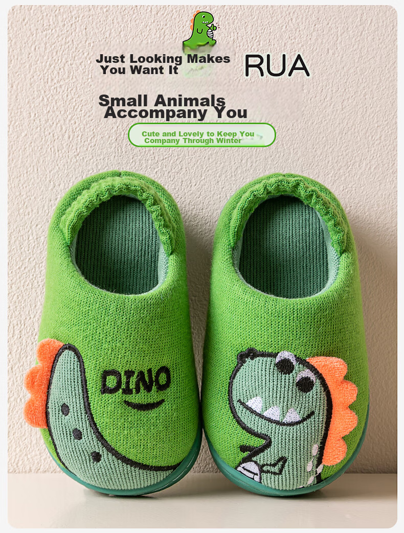 Zhubaba Baby Cotton Slippers, Indoor Home Use, Warm And Non-Slip, for Infants And Toddlers, Autumn Boys Girls, Fall And Winter Cotton Slippers, Green, Size 150 9