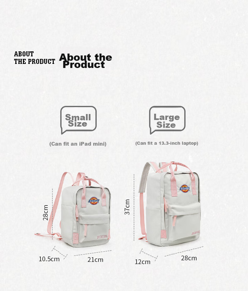 Dickies Backpack for Women, Cute Mini Backpack for Children, Lightweight Casual Sports Bag for Middle School Students, Storage Travel Bag 14