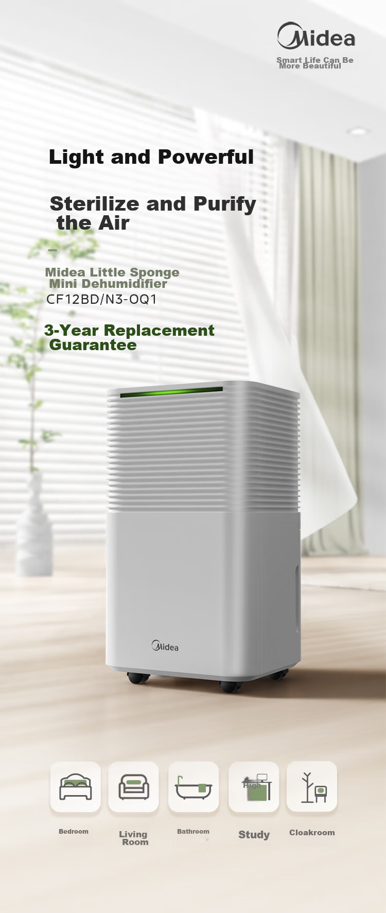 Midea 70-Liter Dehumidifier for 180㎡, Moisture Removal for Warehouse And Basement, 5-Meter Pump Drainage, Positive And Negative Ion Purification, Commercial Dehumidifier CF70BD/N8-DL1 4