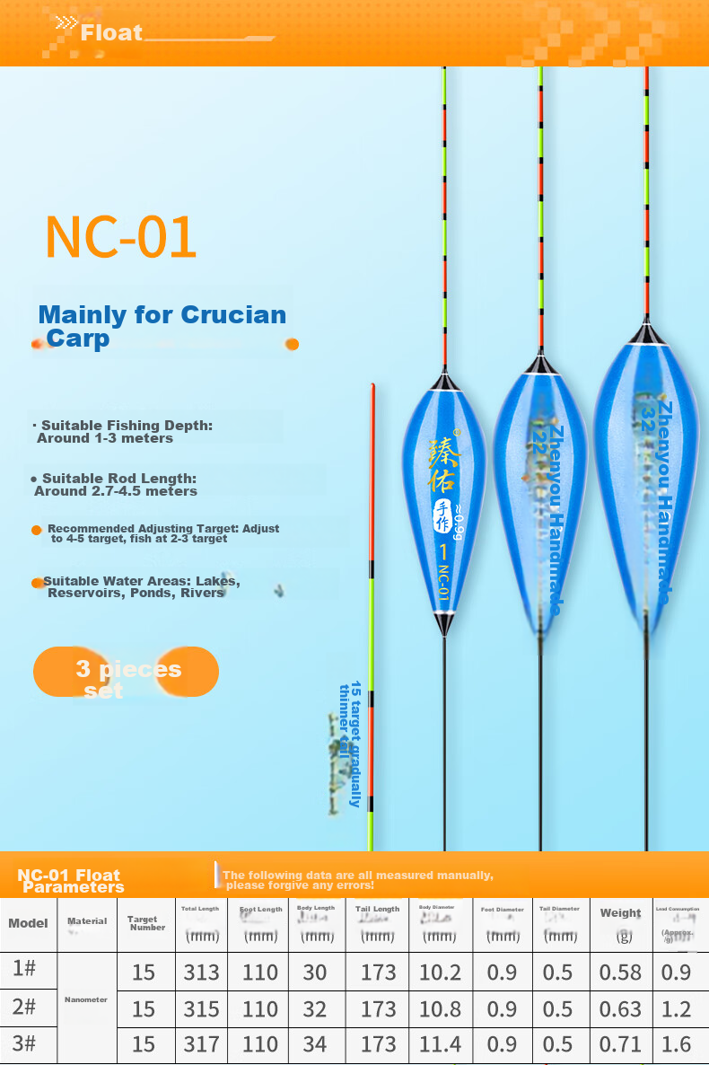 Grsaed Three-Pack NC02 Nano Fishing Float, Highly Sensitive And Eye-Catching, for Crucian Carp And Carp, Wild Fishing Lake Reservoir Mixed Breeding Float Set 11
