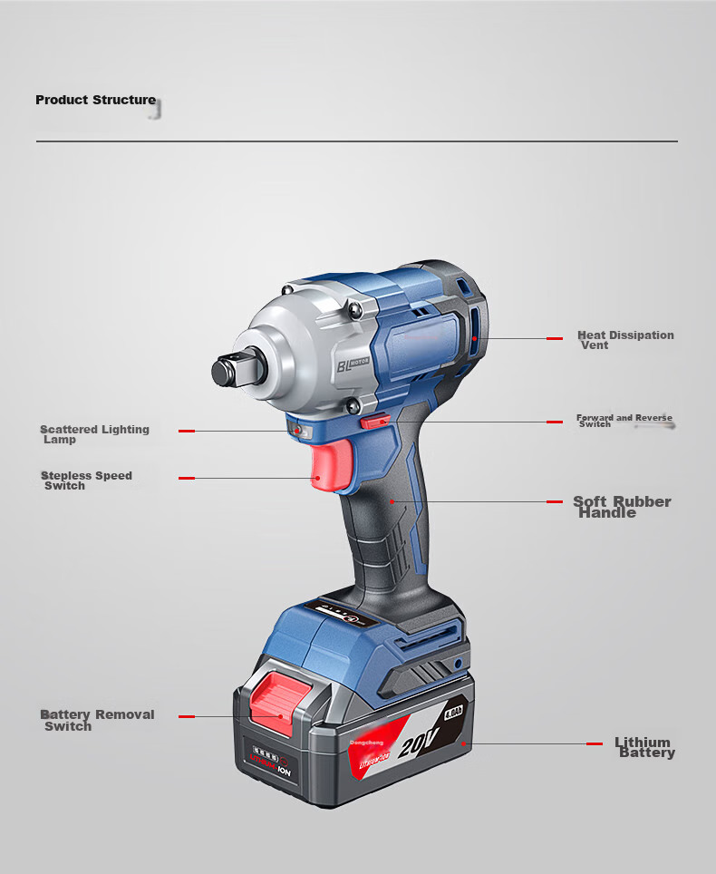 Dongcheng Lithium Battery Brushless Electric Wrench DCPB488E20V Dual Battery 4.0Ah High Torque Impact Wrench for Tire Removal 13