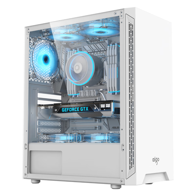 Aigo A15 White Desktop Computer Case, Supports ATX Motherboard, USB 3.0, Left Side Window, 240mm Radiator Support, Wide Chassis
