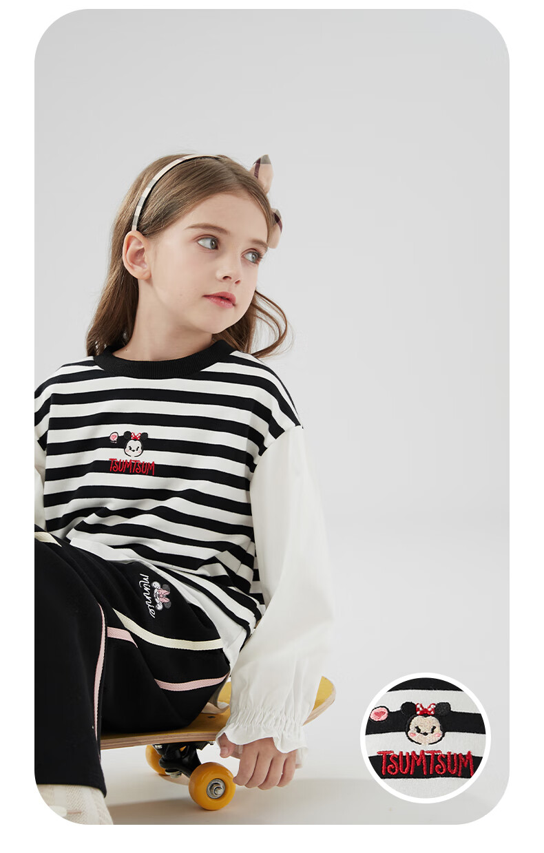 Disney Girls' Sweatshirt Spring And Autumn Children's Long-Sleeve Shirt Casual Top for Older Kids Z233037 Red And White 120cm 3