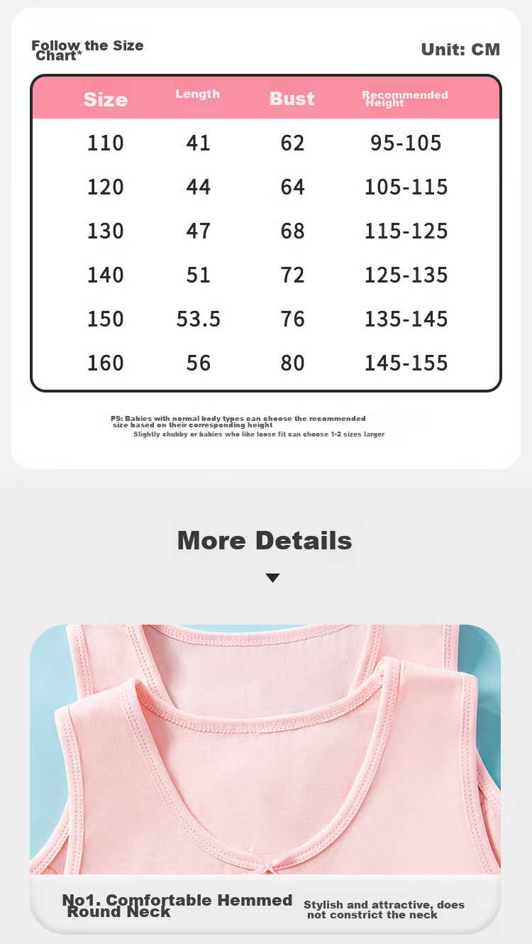 LangSha Children's Tank Top, Girls' Summer Thin Pure Cotton Underwear Vest, Teenage Girls' Undershirt, Baby Camisole Two-Piece Set, 120 8